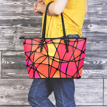 Stained Glass Mosaic Pattern Print Leather Tote Bag