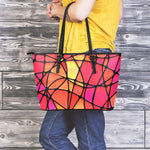 Stained Glass Mosaic Pattern Print Leather Tote Bag