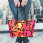 Stained Glass Mosaic Pattern Print Leather Tote Bag
