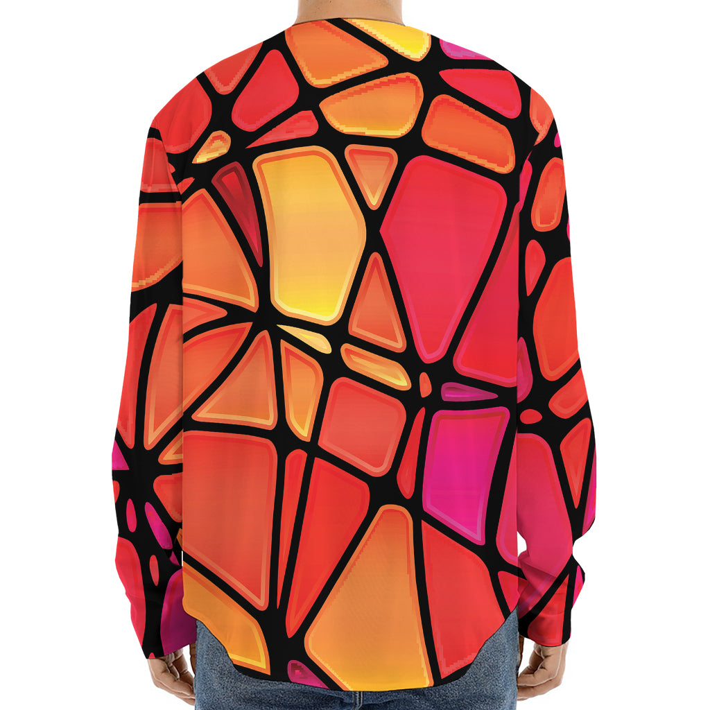 Stained Glass Mosaic Pattern Print Long Sleeve Baseball Jersey