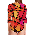 Stained Glass Mosaic Pattern Print Long Sleeve Swimsuit