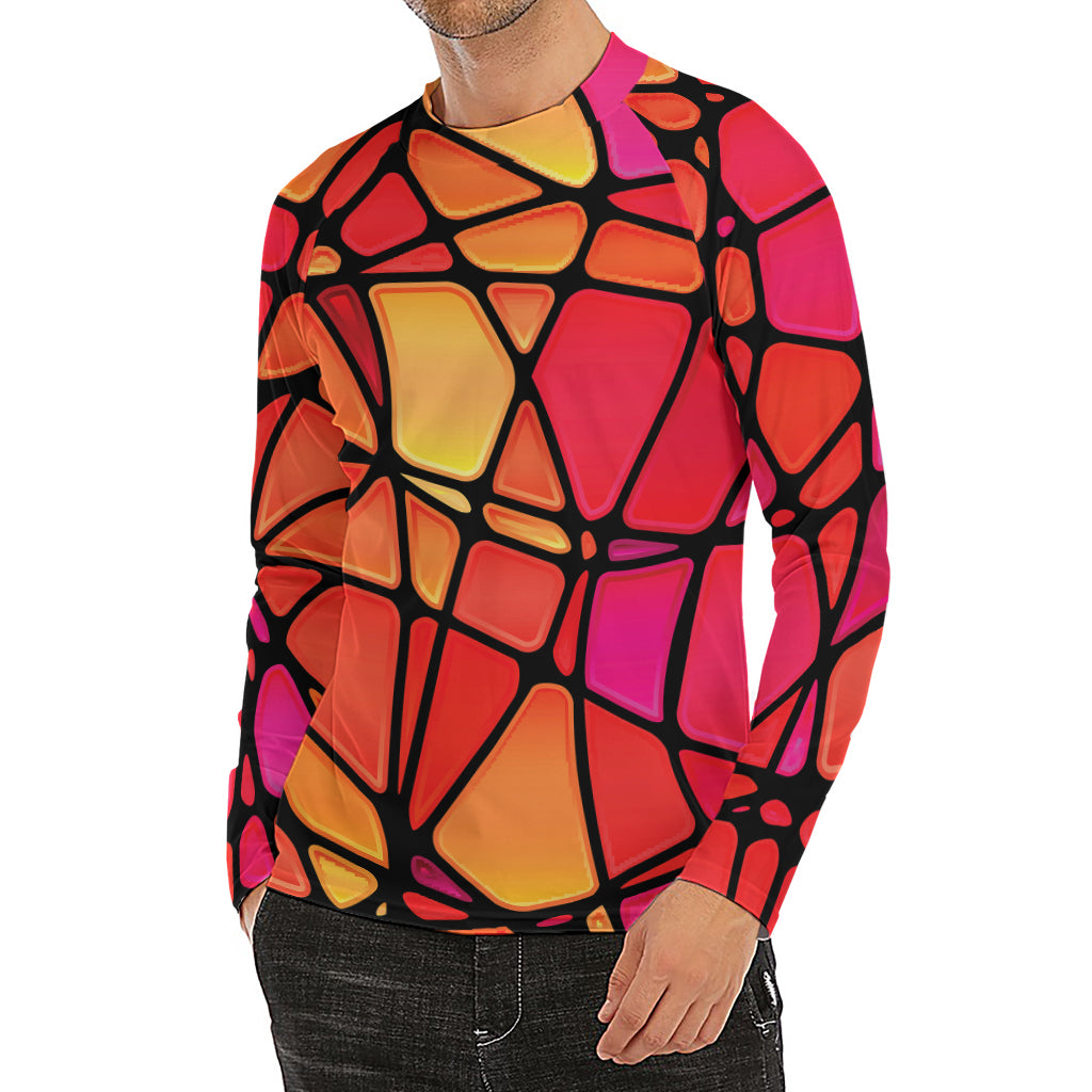 Stained Glass Mosaic Pattern Print Men's Long Sleeve Rash Guard