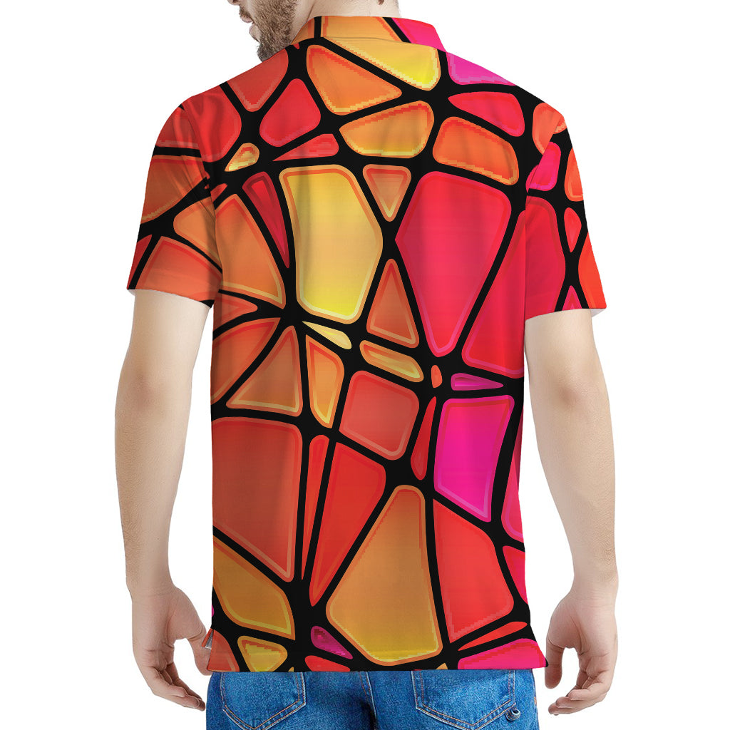 Stained Glass Mosaic Pattern Print Men's Polo Shirt
