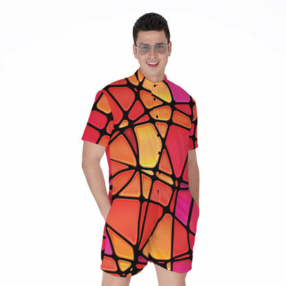 Stained Glass Mosaic Pattern Print Men's Rompers