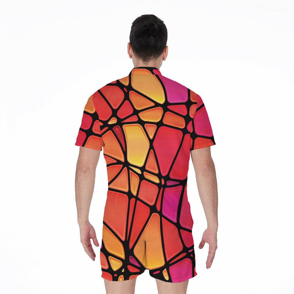 Stained Glass Mosaic Pattern Print Men's Rompers