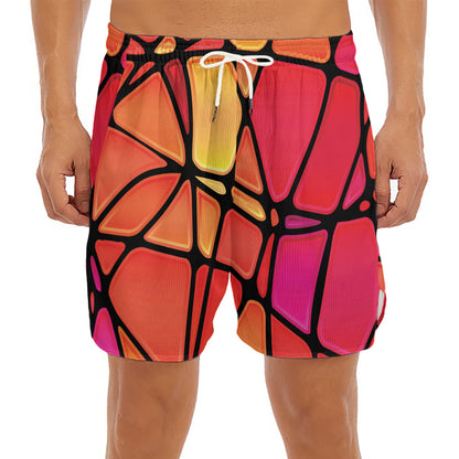 Stained Glass Mosaic Pattern Print Men's Split Running Shorts