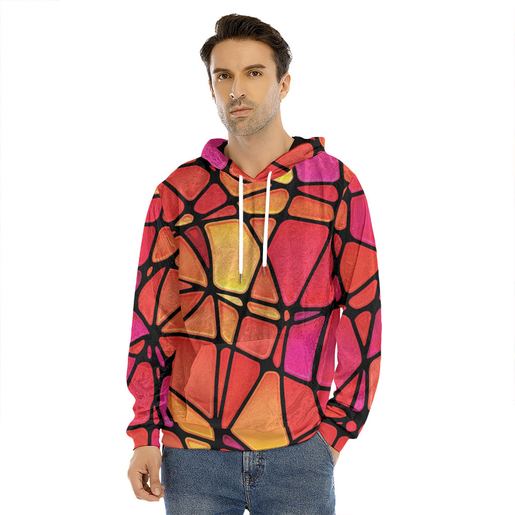Stained Glass Mosaic Pattern Print Men's Velvet Pullover Hoodie
