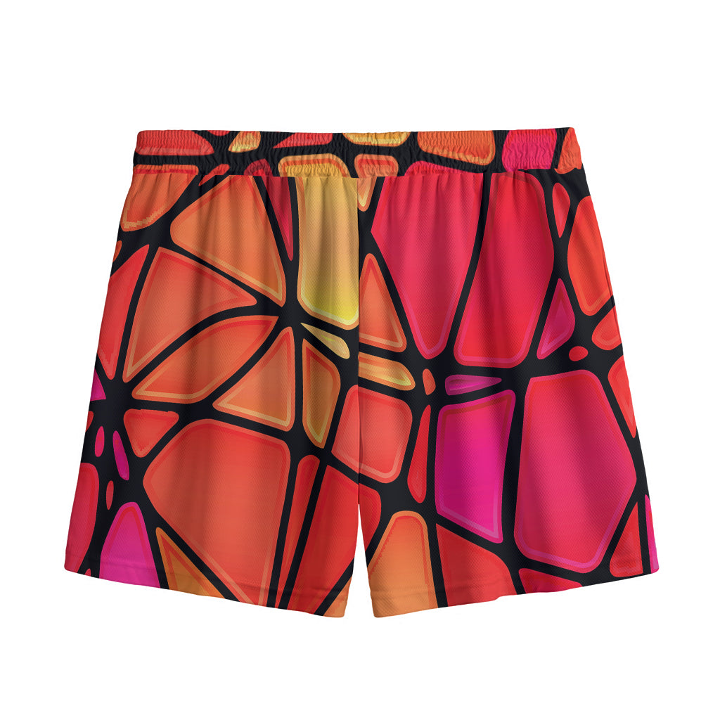Stained Glass Mosaic Pattern Print Mesh Shorts