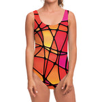 Stained Glass Mosaic Pattern Print One Piece Swimsuit