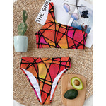 Stained Glass Mosaic Pattern Print One Shoulder Bikini Top
