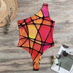 Stained Glass Mosaic Pattern Print One Shoulder Bodysuit
