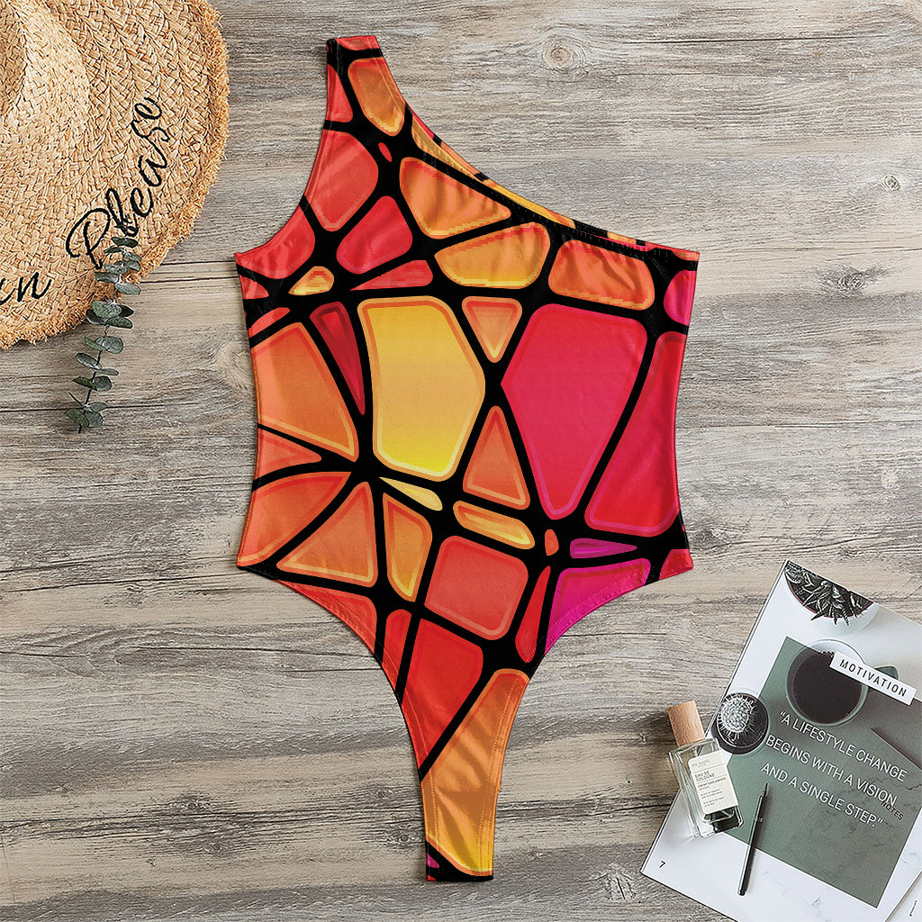 Stained Glass Mosaic Pattern Print One Shoulder Bodysuit