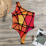 Stained Glass Mosaic Pattern Print One Shoulder Bodysuit