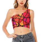 Stained Glass Mosaic Pattern Print One Shoulder Crop Top
