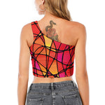Stained Glass Mosaic Pattern Print One Shoulder Crop Top