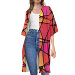 Stained Glass Mosaic Pattern Print Open Front Beach Cover Up