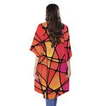 Stained Glass Mosaic Pattern Print Open Front Beach Cover Up