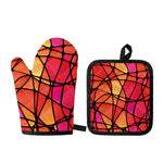 Stained Glass Mosaic Pattern Print Oven Mitt And Pot Holder Set