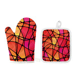 Stained Glass Mosaic Pattern Print Oven Mitt And Pot Holder Set