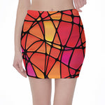 Stained Glass Mosaic Pattern Print Pencil Mini Skirt
