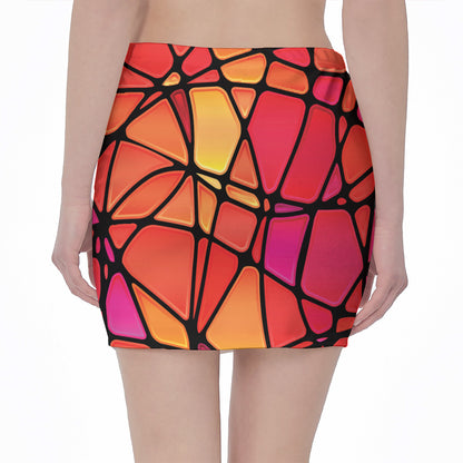 Stained Glass Mosaic Pattern Print Pencil Mini Skirt