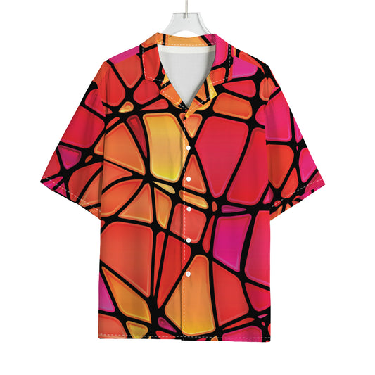 Stained Glass Mosaic Pattern Print Rayon Hawaiian Shirt