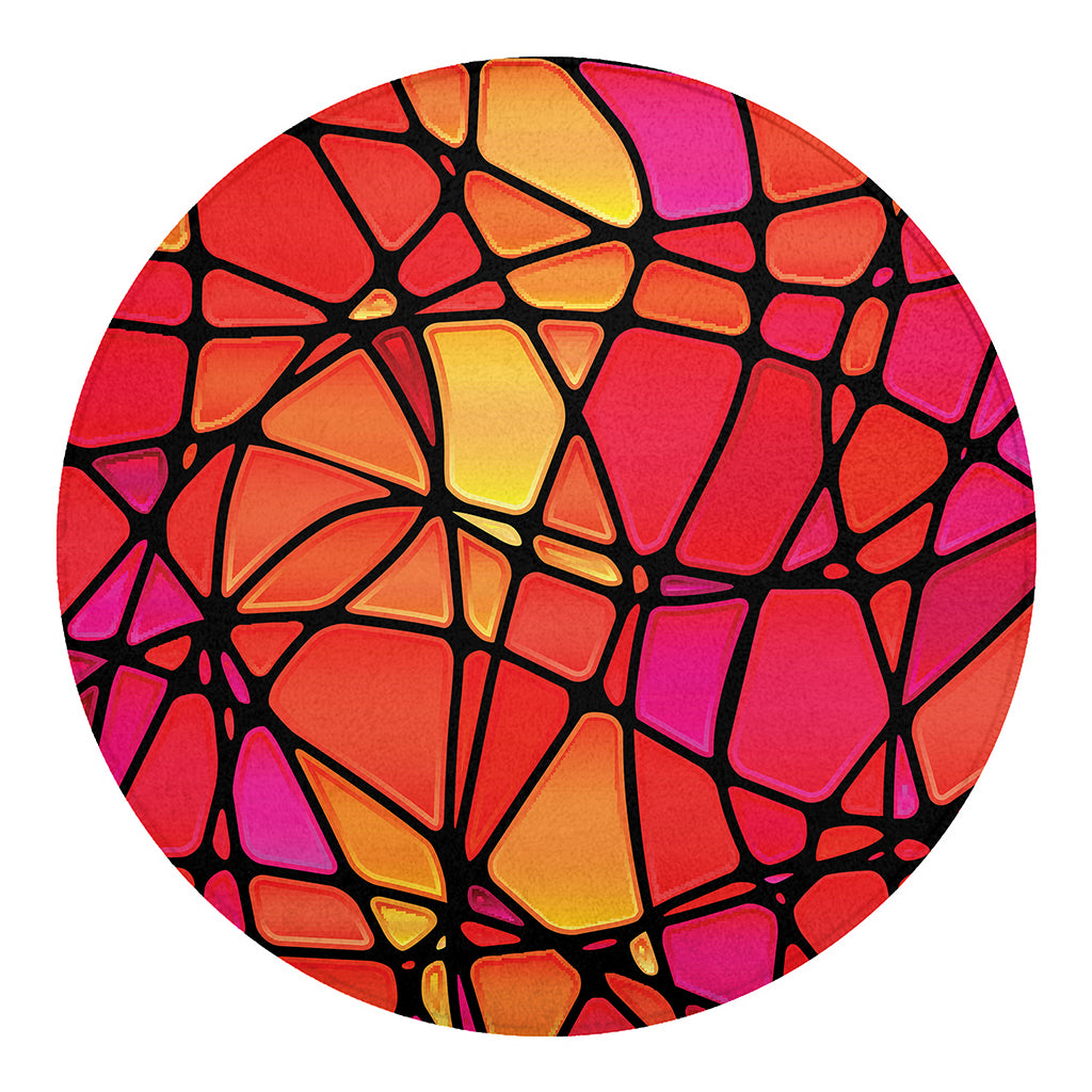 Stained Glass Mosaic Pattern Print Round Blanket