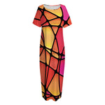 Stained Glass Mosaic Pattern Print Short Sleeve Long Nightdress
