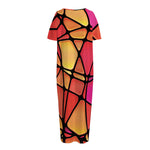 Stained Glass Mosaic Pattern Print Short Sleeve Long Nightdress