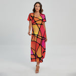 Stained Glass Mosaic Pattern Print Short Sleeve Maxi Dress