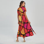 Stained Glass Mosaic Pattern Print Short Sleeve Maxi Dress
