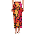 Stained Glass Mosaic Pattern Print Side Slit Maxi Skirt