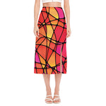 Stained Glass Mosaic Pattern Print Side Slit Midi Skirt