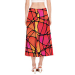 Stained Glass Mosaic Pattern Print Side Slit Midi Skirt