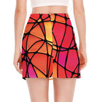 Stained Glass Mosaic Pattern Print Side Slit Mini Skirt