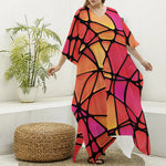 Stained Glass Mosaic Pattern Print Silk V-Neck Kaftan Dress