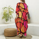 Stained Glass Mosaic Pattern Print Silk V-Neck Kaftan Dress