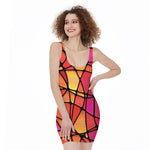 Stained Glass Mosaic Pattern Print Sleeveless Bodycon Dress