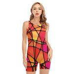 Stained Glass Mosaic Pattern Print Sleeveless One Piece Swimsuit