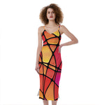 Stained Glass Mosaic Pattern Print Slim Fit Midi Cami Dress