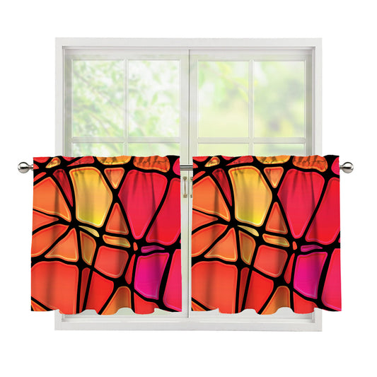 Stained Glass Mosaic Pattern Print Tier Curtains