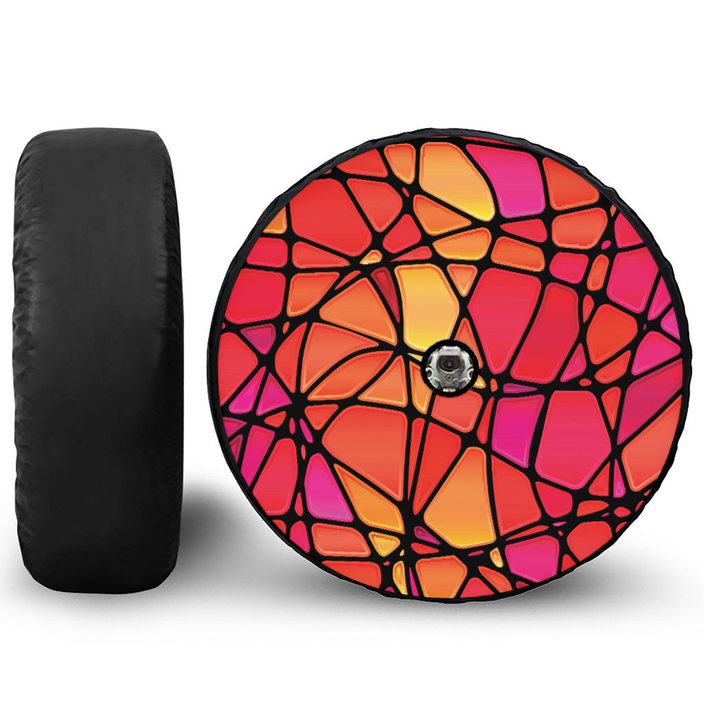 Stained Glass Mosaic Pattern Print Tire Cover With Camera Hole