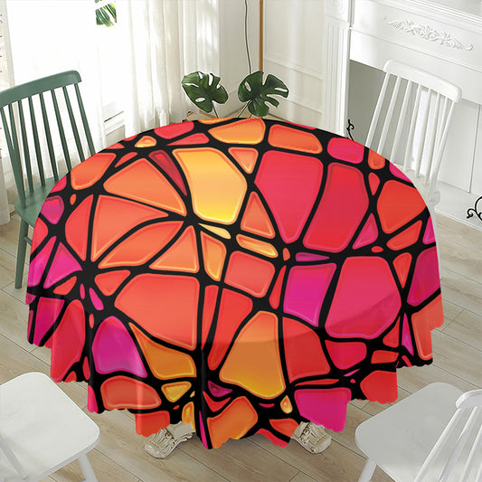 Stained Glass Mosaic Pattern Print Waterproof Round Tablecloth