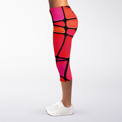 Stained Glass Mosaic Pattern Print Women's Capri Leggings