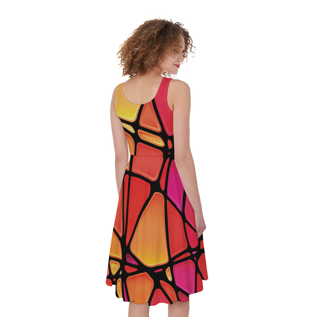 Stained Glass Mosaic Pattern Print Women's Sleeveless Dress