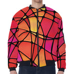 Stained Glass Mosaic Pattern Print Zip Sleeve Bomber Jacket