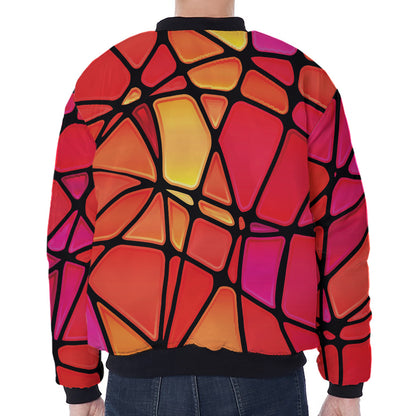 Stained Glass Mosaic Pattern Print Zip Sleeve Bomber Jacket