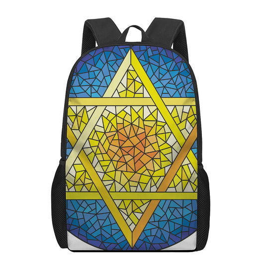 Stained Glass Star of David Print 17 Inch Backpack