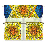 Stained Glass Star of David Print 3 Piece Kitchen Curtains