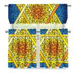 Stained Glass Star of David Print 3 Piece Kitchen Curtains